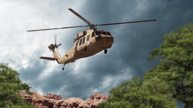 Free photo military helicopter render 3d illustration