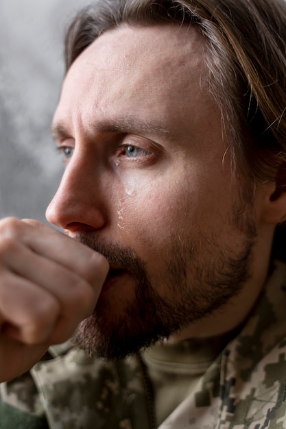 Free photo military man suffering from ptsd