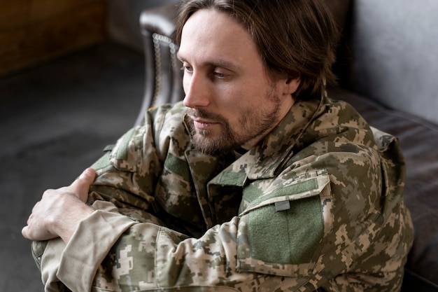 Free photo military man suffering from ptsd