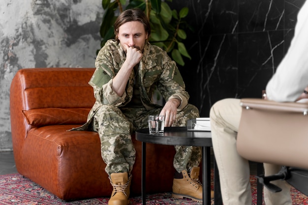 Free Photo military man suffering from ptsd