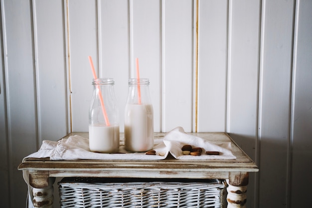 Free photo milk bottles in morning composition