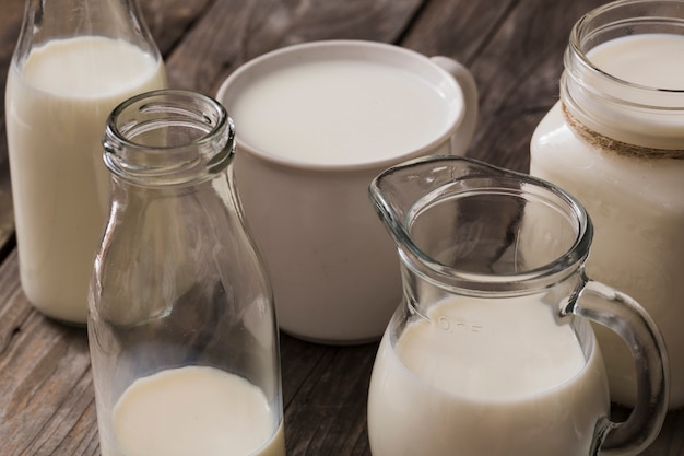 Milk in the different type of containers