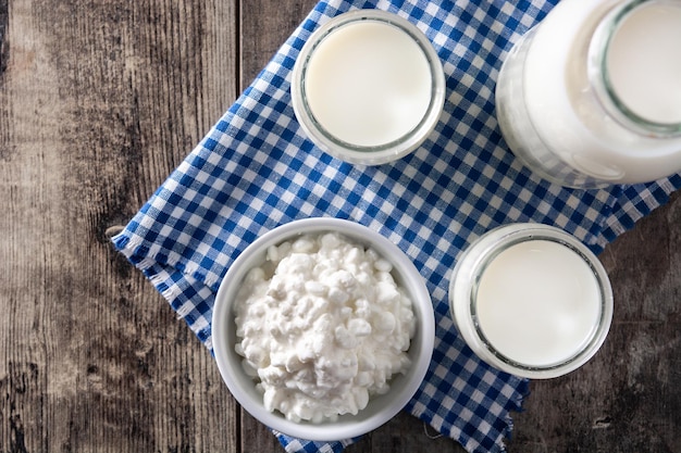 Free photo milk kefir drink on wooden table