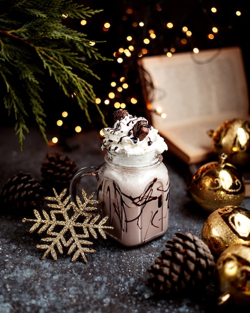 Milkshake with whipped cream and chocolate