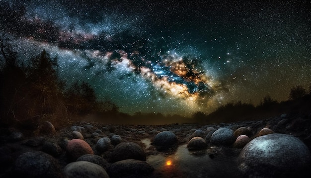 Free photo milky way galaxy illuminates night sky mystery generated by ai