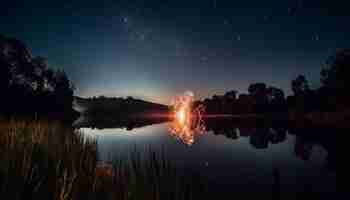 Free photo milky way galaxy shines over tranquil pond generated by ai