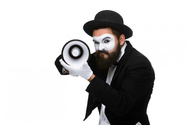 Mime as business man with a megaphone