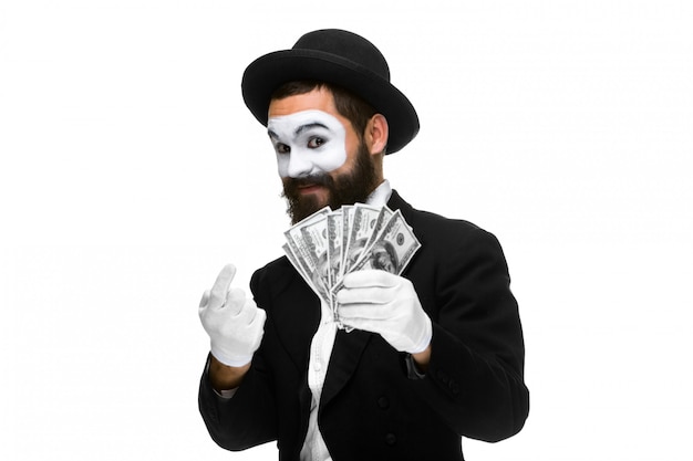 mime as businessman luring money