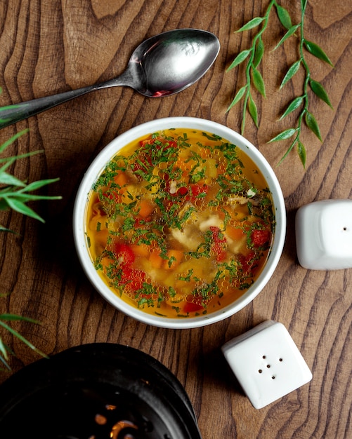 Minestrone soup on the table