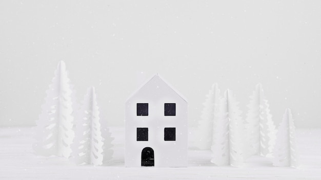 Free photo miniature house with paper trees