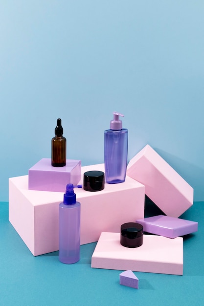 Minimal arrangement of beauty products