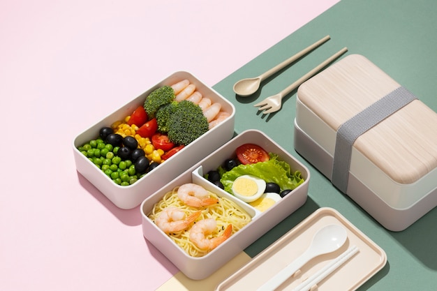 Free photo minimal bento box composition