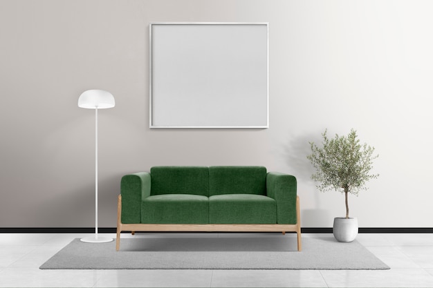 Free photo minimal living room interior design with blank frame