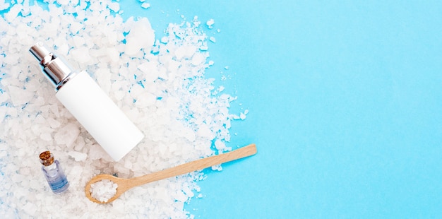 Minimalist bath salt spa concept and items