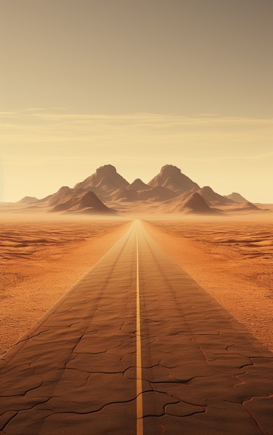 Minimalist photorealistic desert road