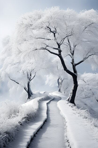 Minimalist photorealistic winter road