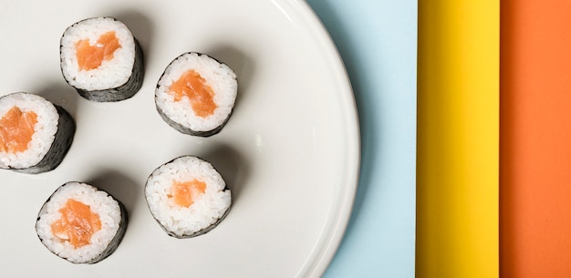 Free Photo minimalist plate with sushi rolls close-up