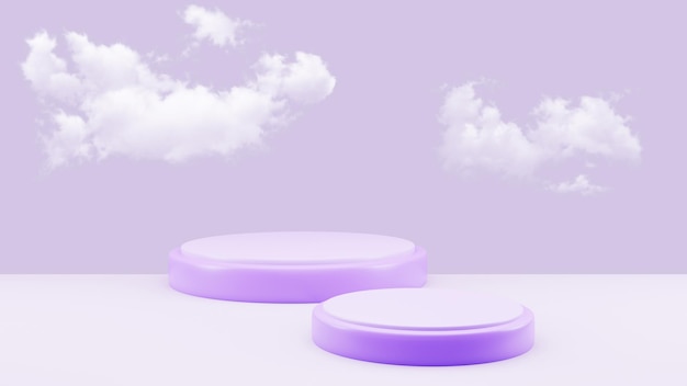 Free photo minimalist purple pedestal for product presentation with minimal cloud showcase empty mockup templat