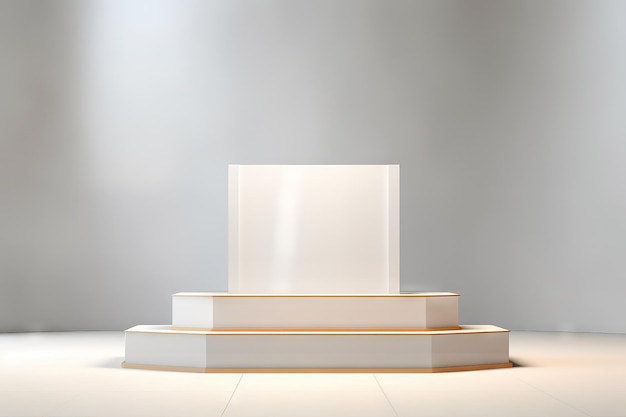 Free photo minimalist white and golden podium for product presentation on abstract background