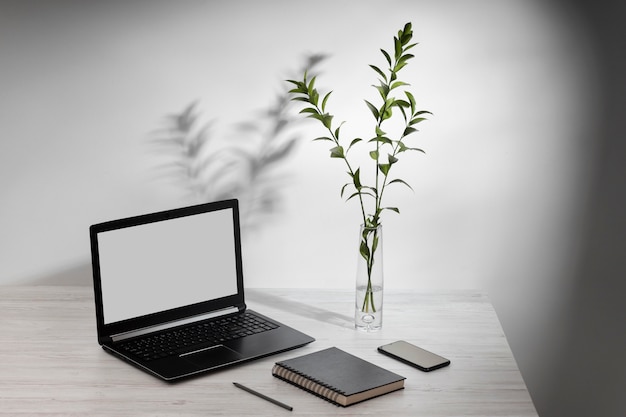 Free Photo minimalistic business desk high angle