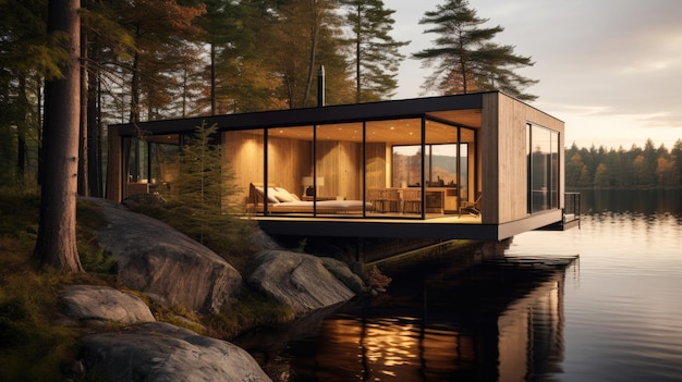 Minimalistic cabin blending into the environment