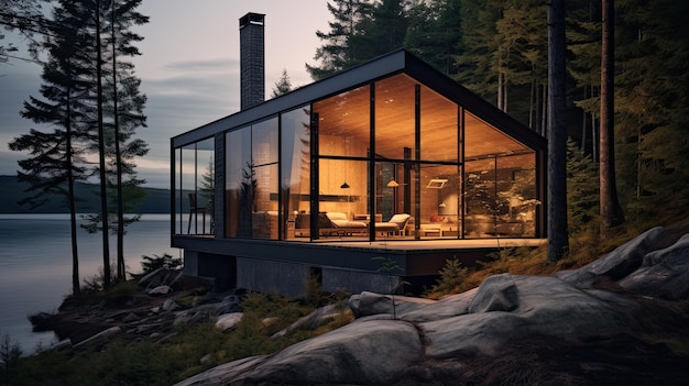 Free photo minimalistic cabin blending into the environment