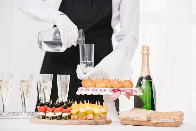 Mix of food and drinks on the table