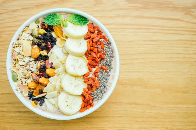 Mixed fruit with muesli and granola