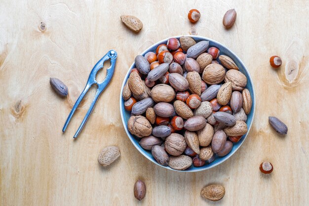 Mixed organic nuts with shell.