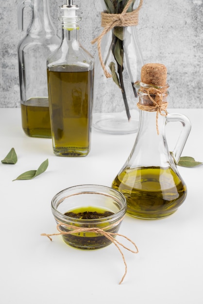 Free photo mixture of fresh olive oil on the table