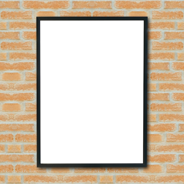 Mock up blank poster picture frame on brick wall.