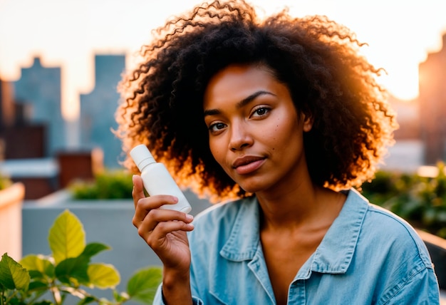 Model holding zero waste beauty product