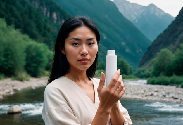 Model holding zero waste beauty product