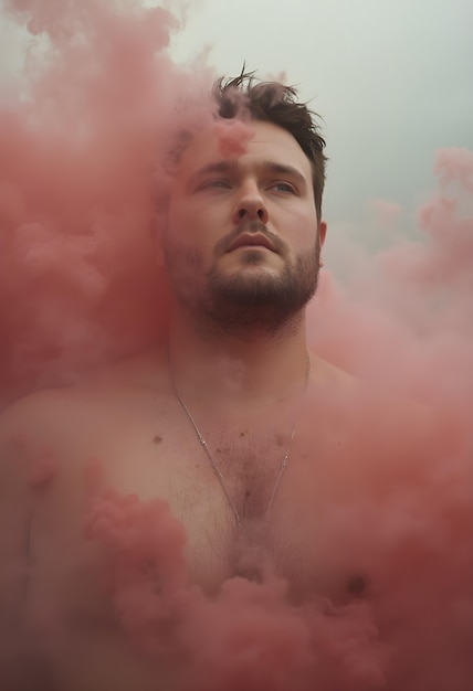 Free photo model posing with colorful smoke