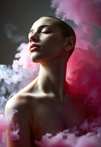 Free photo model posing with colorful smoke