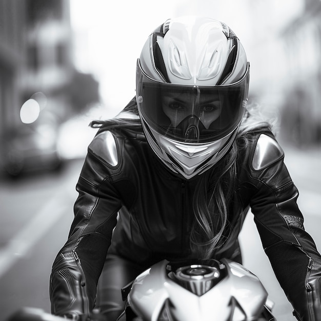 Free Photo model wearing motorcycle helmet portrait