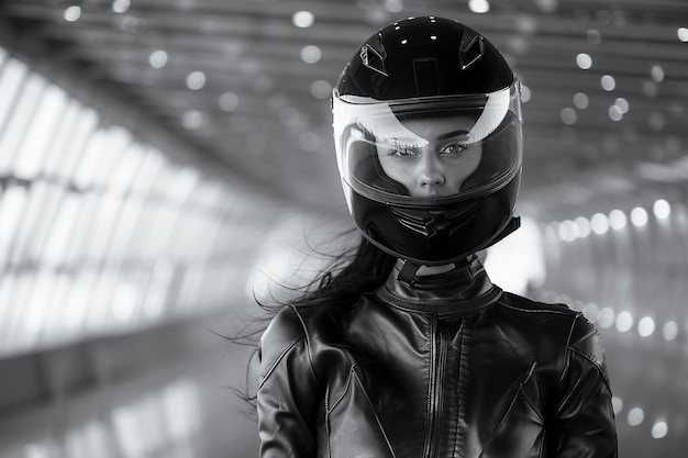 Free photo model wearing motorcycle helmet portrait