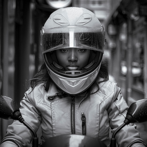 Free Photo model wearing motorcycle helmet portrait