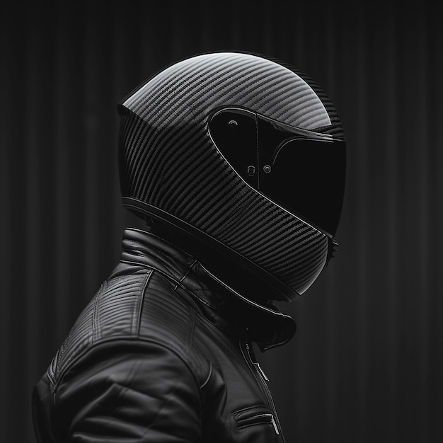 Model wearing motorcycle helmet portrait