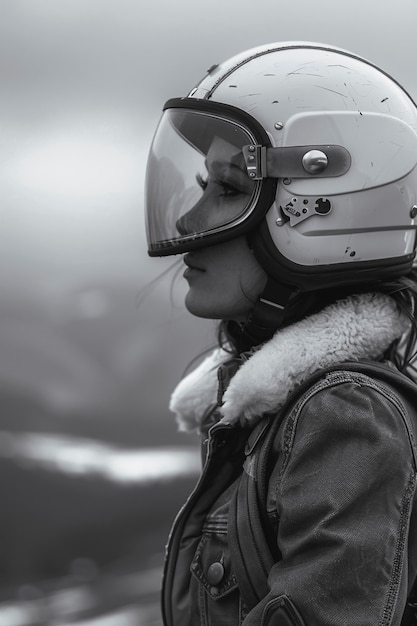 Free photo model wearing motorcycle helmet portrait