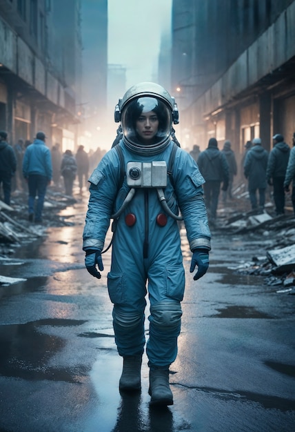 Free photo model wearing space suit