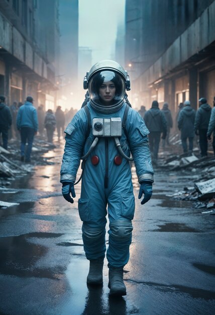 Model wearing space suit