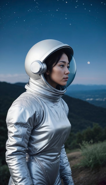 Free photo model wearing space suit