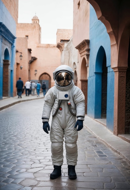 Model wearing space suit