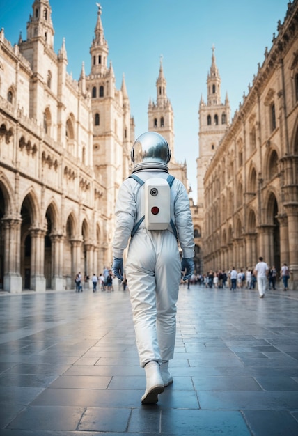 Model wearing space suit