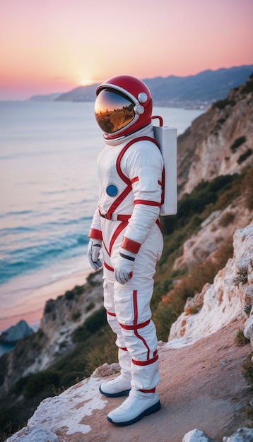 Free photo model wearing space suit