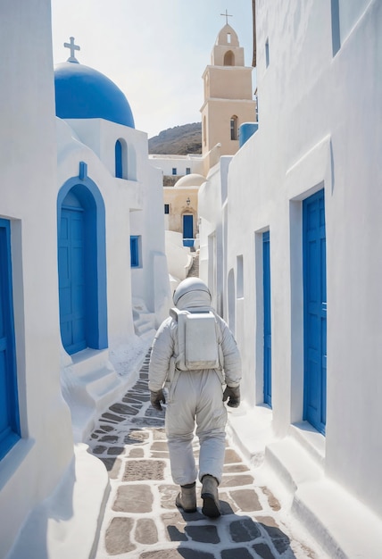 Model wearing space suit