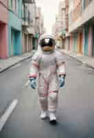 Free photo model wearing space suit