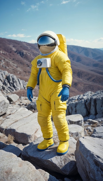 Free photo model wearing space suit