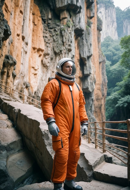 Free Photo model wearing space suit